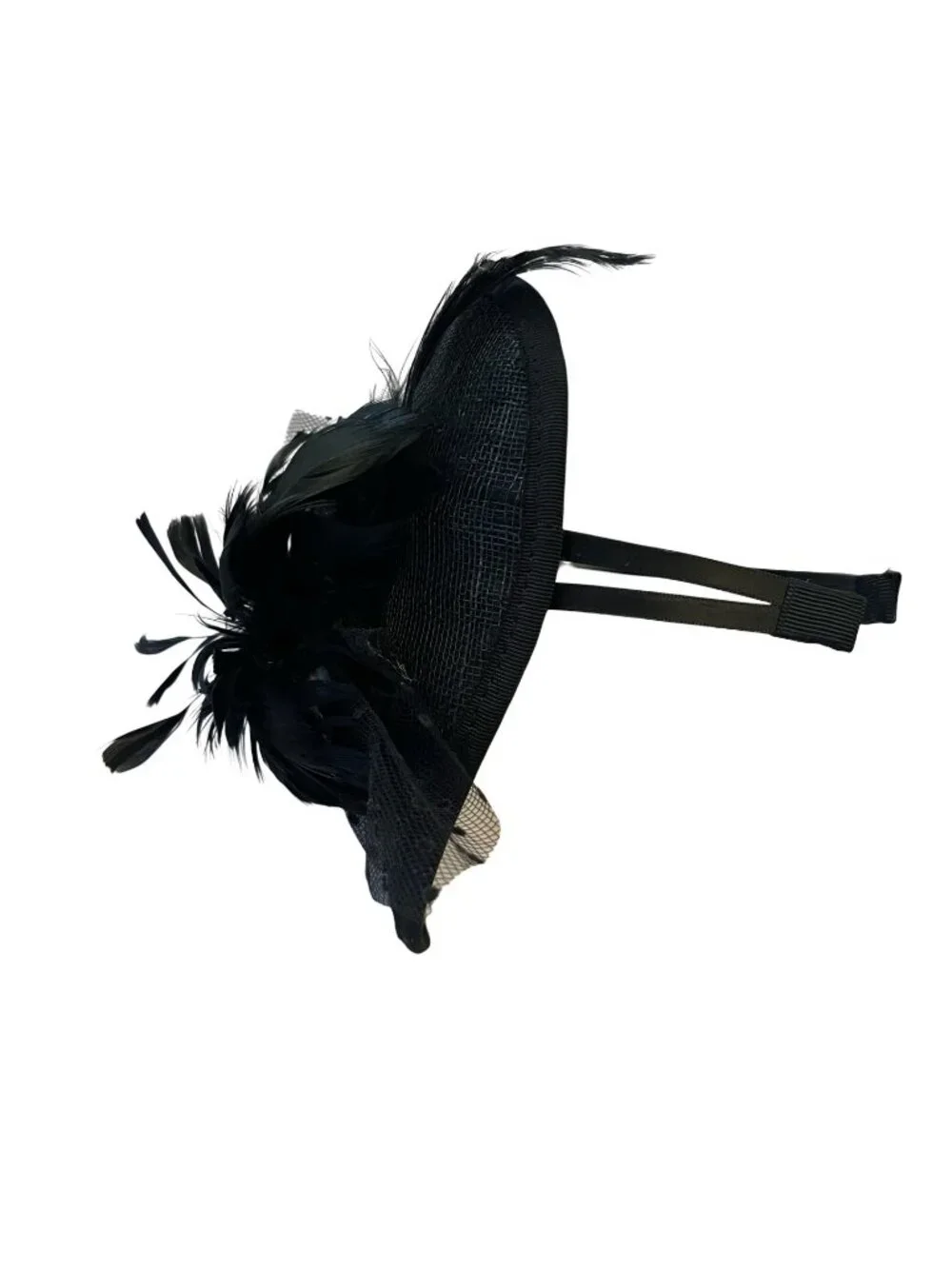 Black Fascinator Hat Feather Mesh Headband Cocktail Wedding Hair Accessory